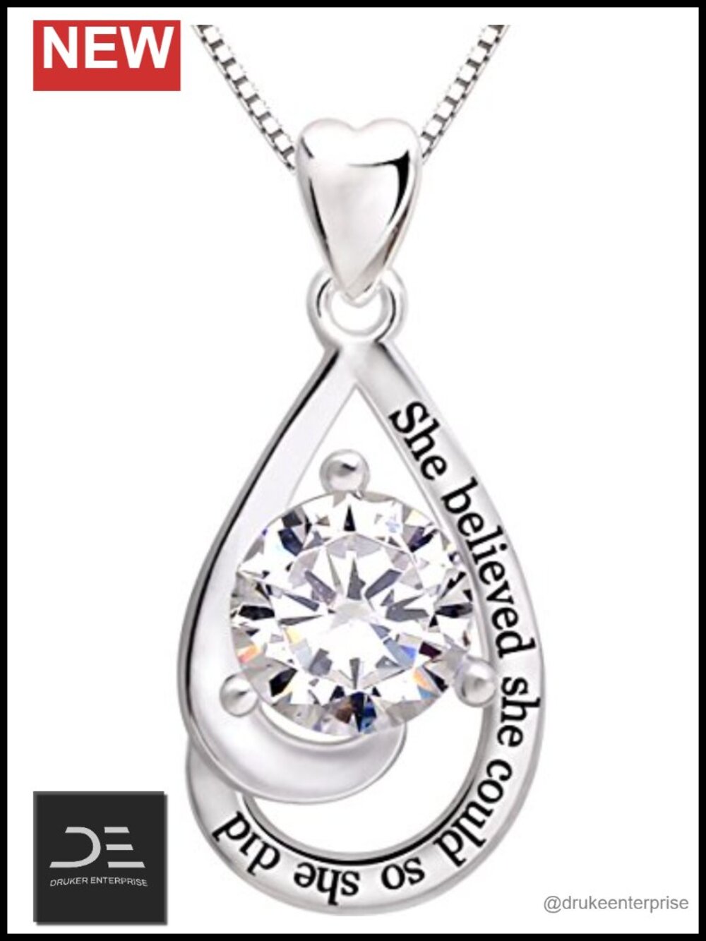 Sterling Silver Inspirational Pendant Necklace with Cubic Zirconia Charm